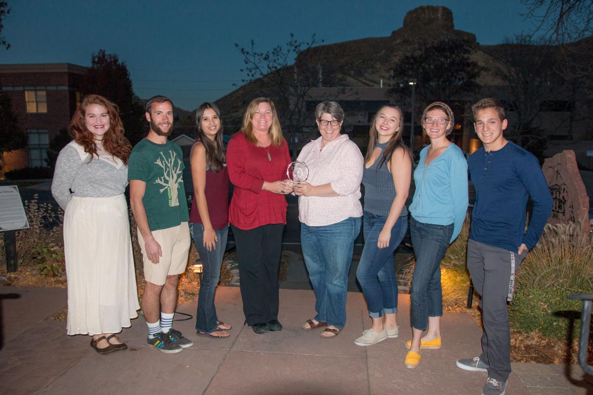 The Mines team with advisors. Left to right: Dana Steiner, Ian Kramer, Kirsten Fong, Toni Lefton, Sandy Woodson, Hannah Grover, Azriel Wolffe, Parker Bolstad.