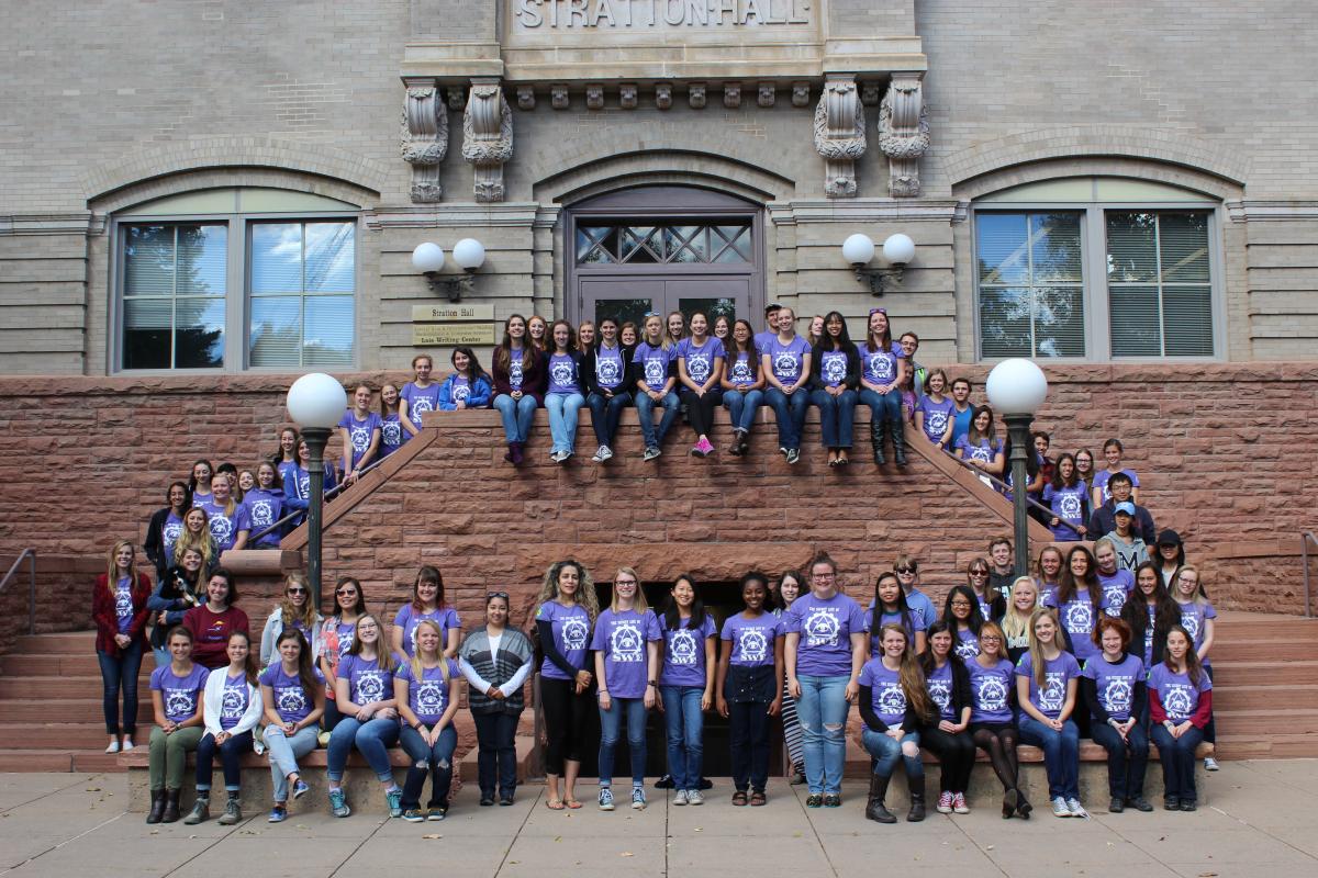 SWE members gathered outside of Stratton Hall