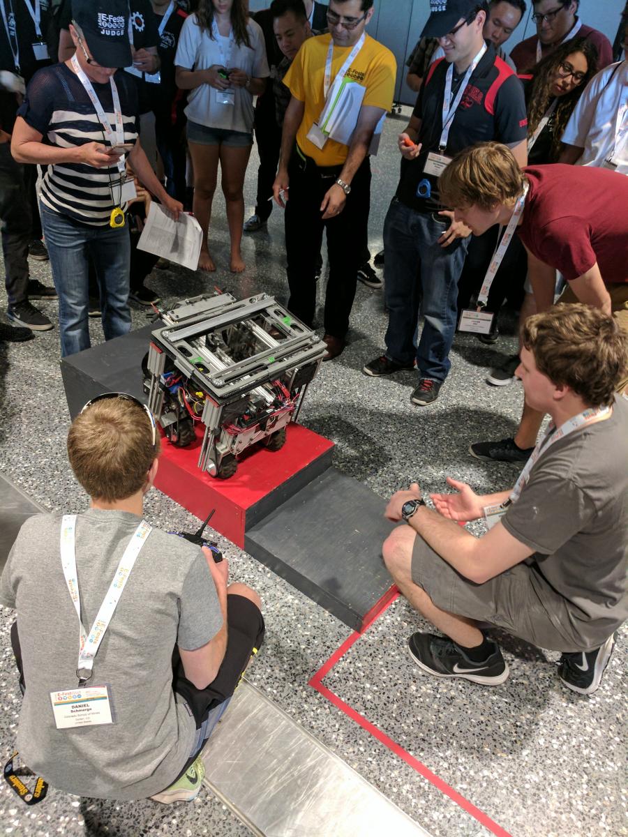 Mines robot competes in stair-climbing competition.